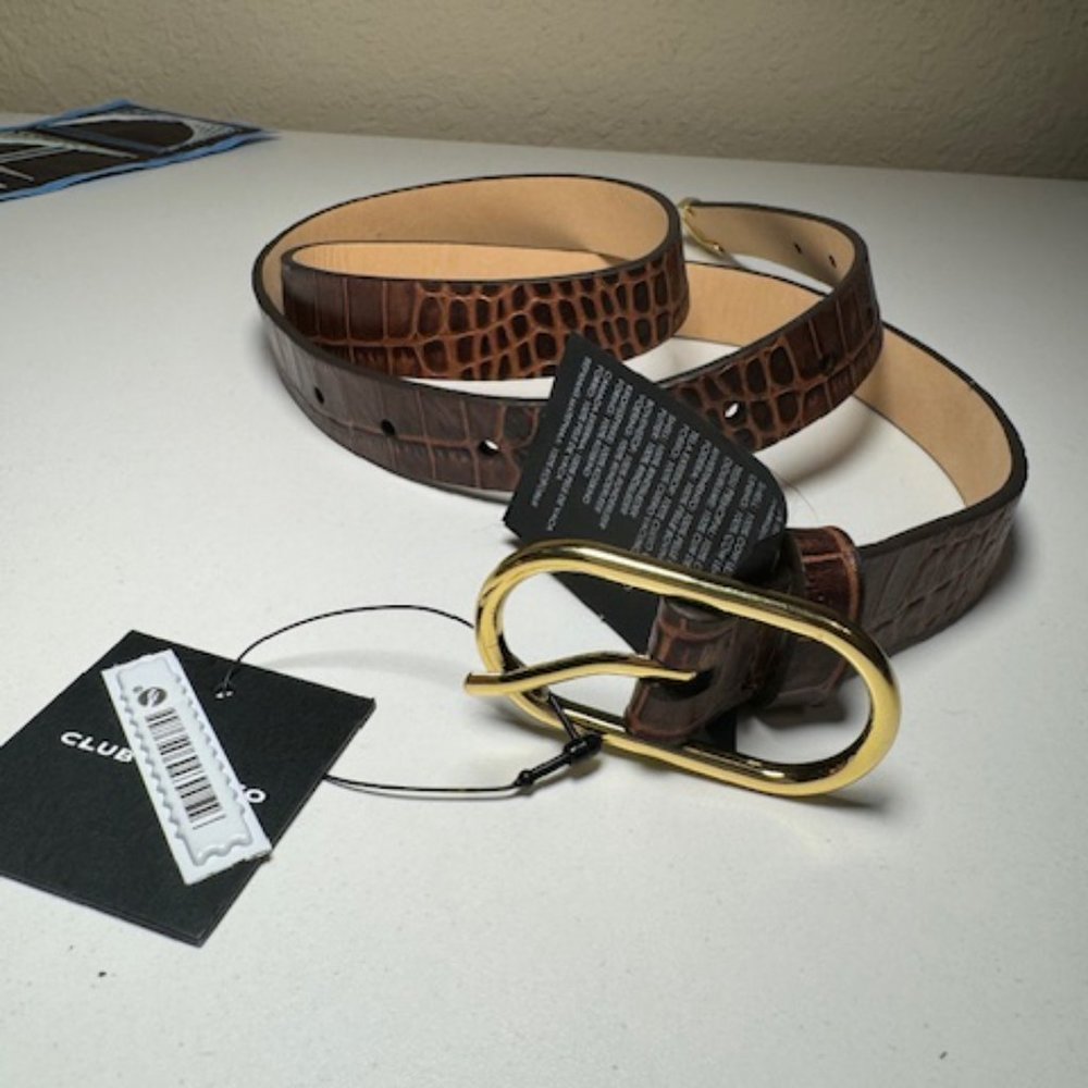 CLUB MONACO Belt! Skinny, Brown, Faux Snakeskin, with Gold Hardware Size Medium